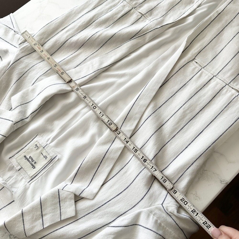 Abercrombie & Fitch Linen Pinstripe Long Sleeve White Blazer Womens Size Small - Picture 11 of 14